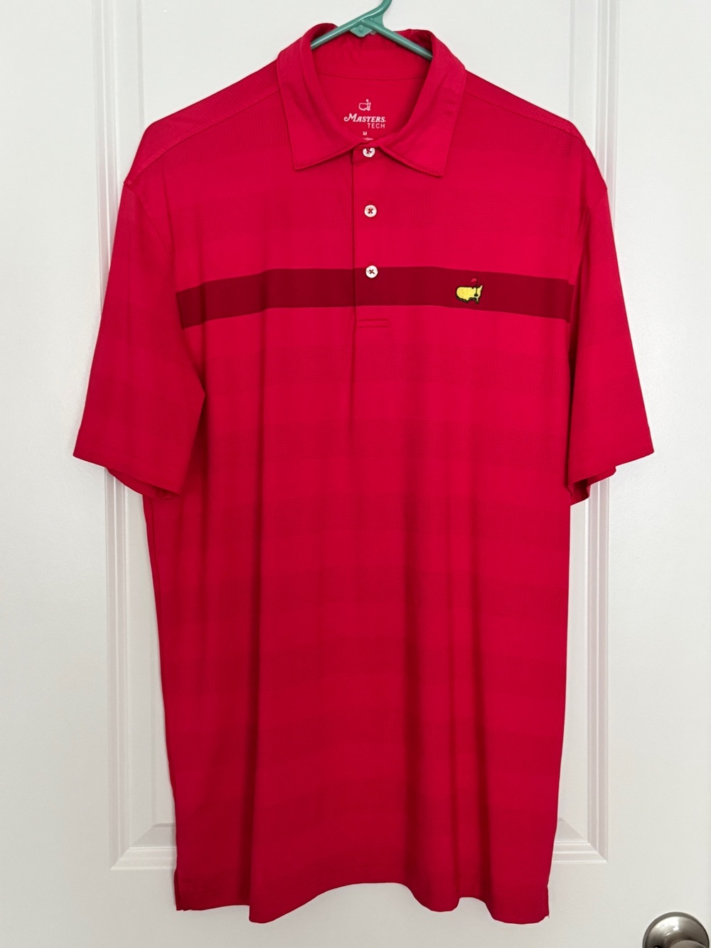 Men's Masters Tech red golf shirt with logo, size Medium. LIKE NEW condition